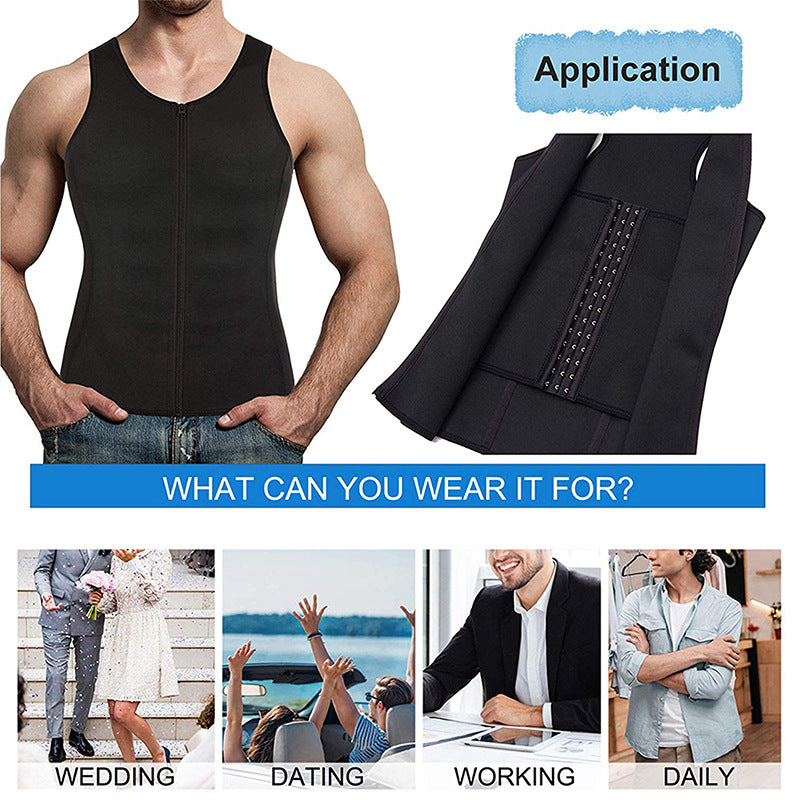 European and American Men's Sauna Clothing, Tummy Control Vest, Sports Vest, Cross-Border Corset, Neoprene Tights, Shapewear