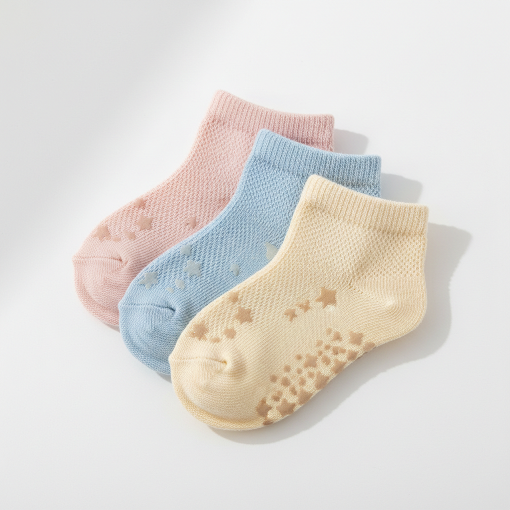 3 Pairs Babys Cotton Thin Mesh Socks Comfy Breathable Kids Boys Girls Non-slip Floor Socks