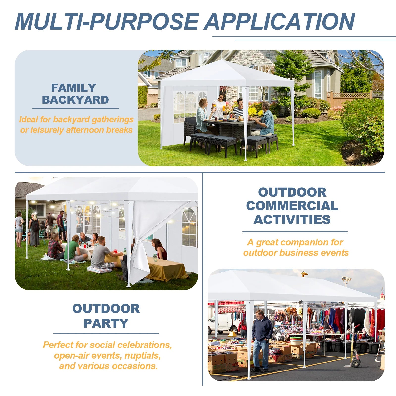 Carpa Impermeable para Fiestas y Eventos al Aire Libre – Con Paredes Laterales