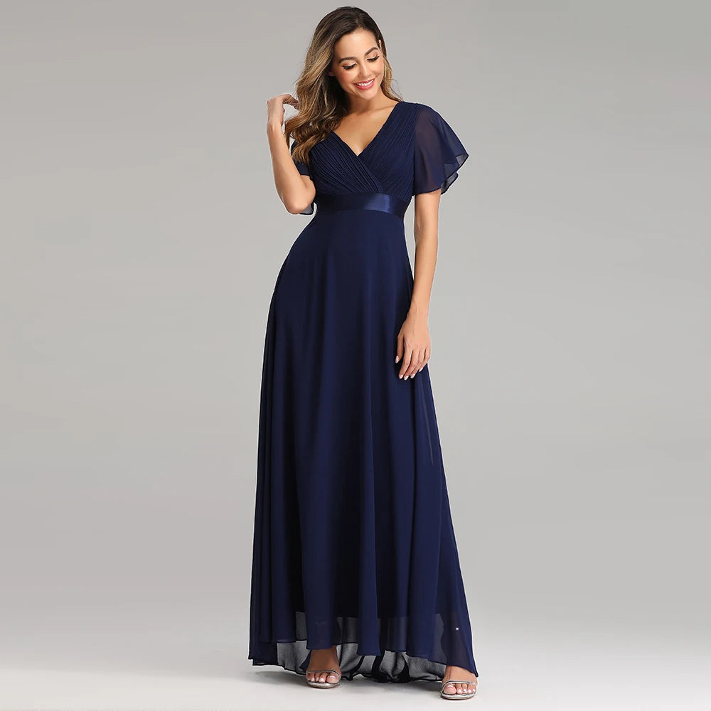 Newest Evening Dresses V-Neck Ruffles Chiffon - EXPRESS STORE