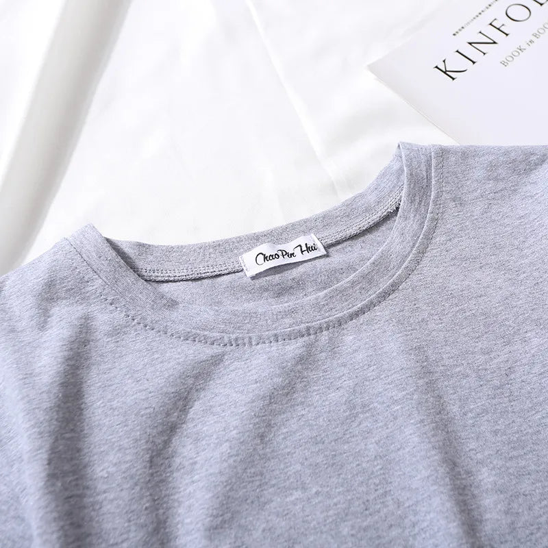 Summer Short Sleeve T Shirts Women Cotton Solid T-shirt O Neck High Waist Crop Top Tee Female Casual Loose T Shirt