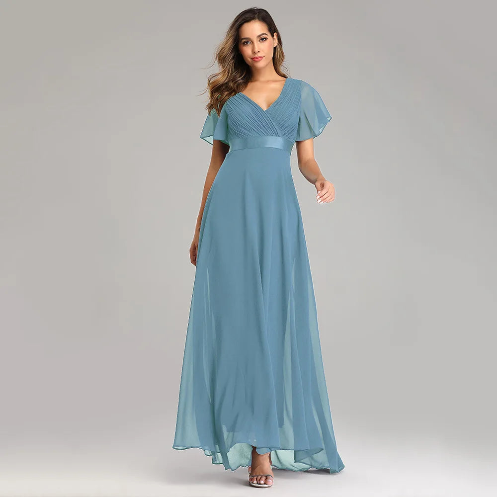 Newest Evening Dresses V-Neck Ruffles Chiffon - EXPRESS STORE
