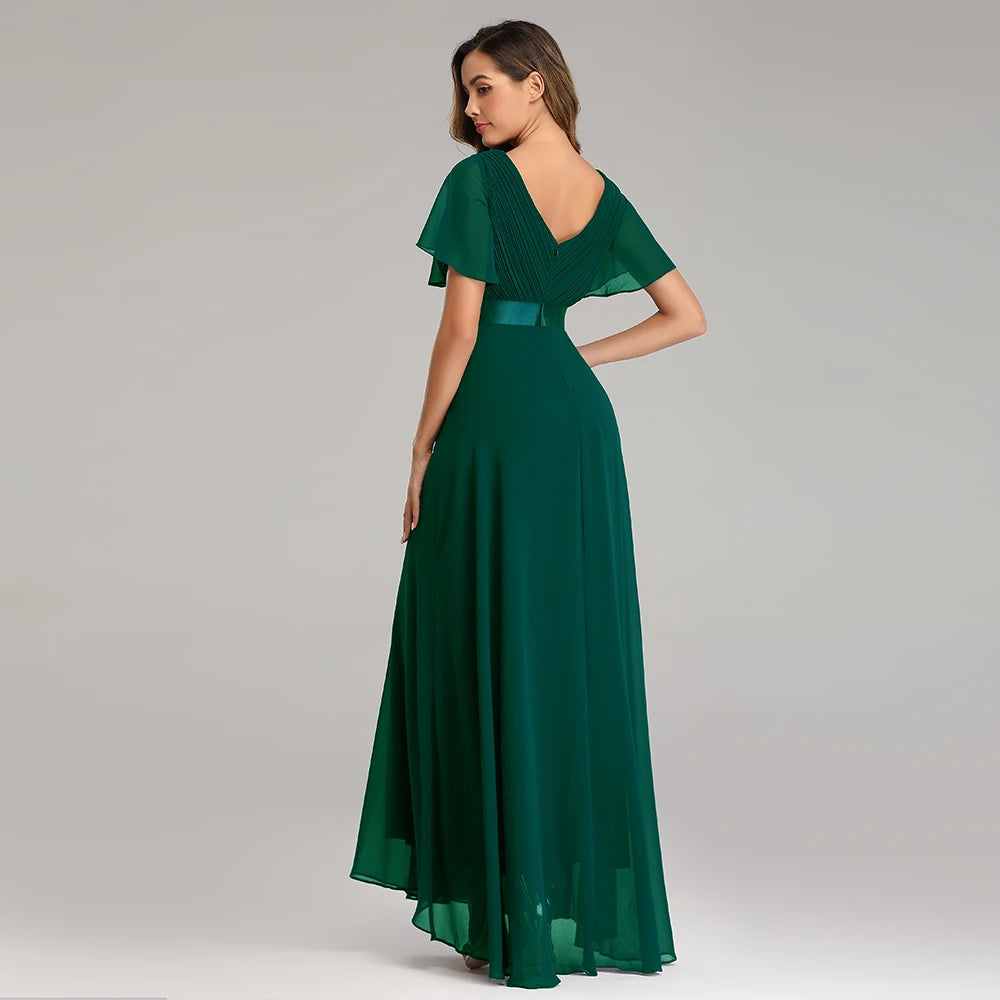 Newest Evening Dresses Elegant V-Neck Ruffles Chiffon Formal Evening Gown Robe Vestidos De Fiesta Dress for Wedding Party