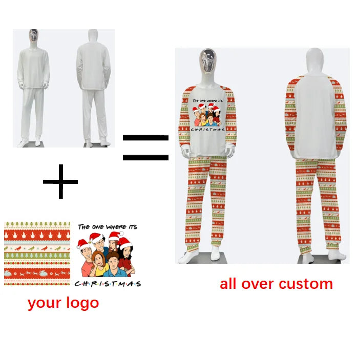 3D Print Digital Personalized Wholesale Winter Warm Long Sleeve Plaid Print on Demand Christmas Family Matching Sets Pajamas