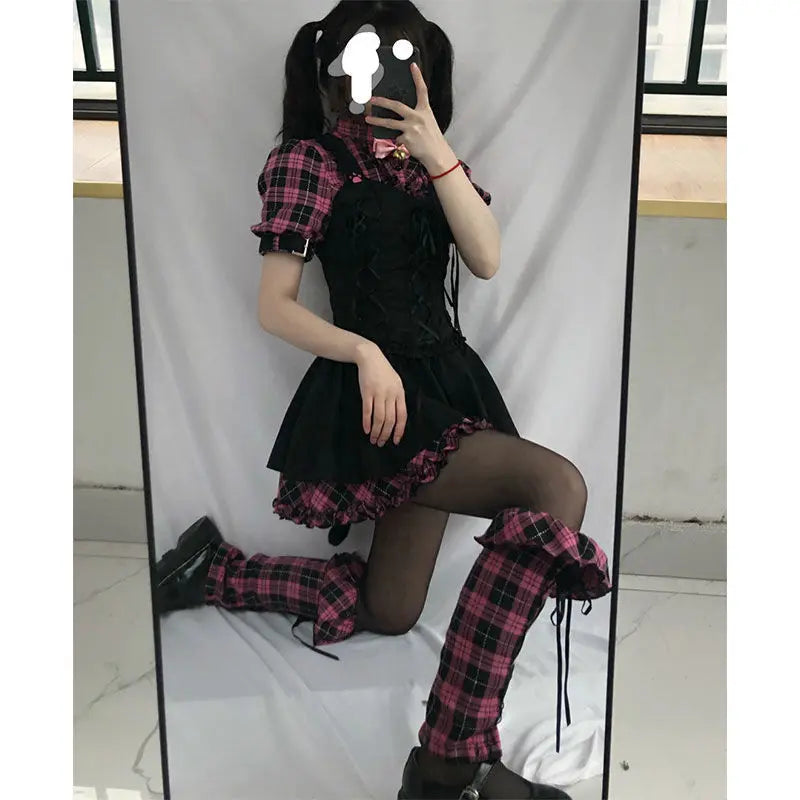 Summer Dresses Plaid Kawaii Pink Y2K - EXPRESS STORE