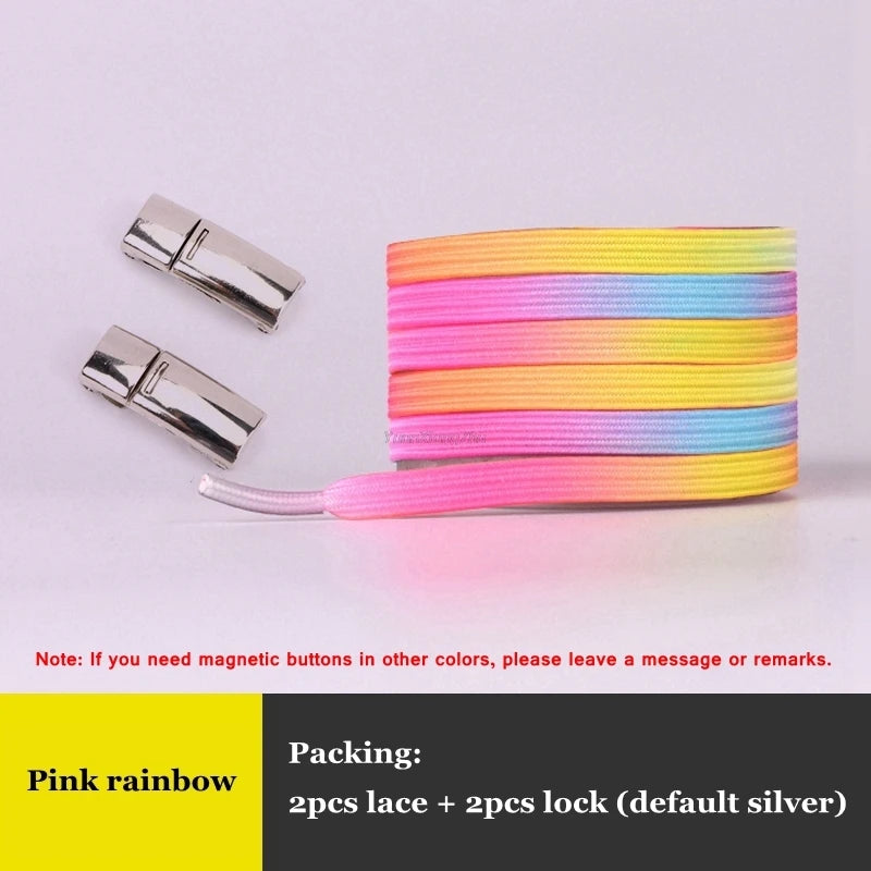 New Rainbow Magnetic Lock Shoelaces Elastic No tie Shoe laces Sneakers Shoelace Kids Adult Lazy Laces One Size Fits All Shoes