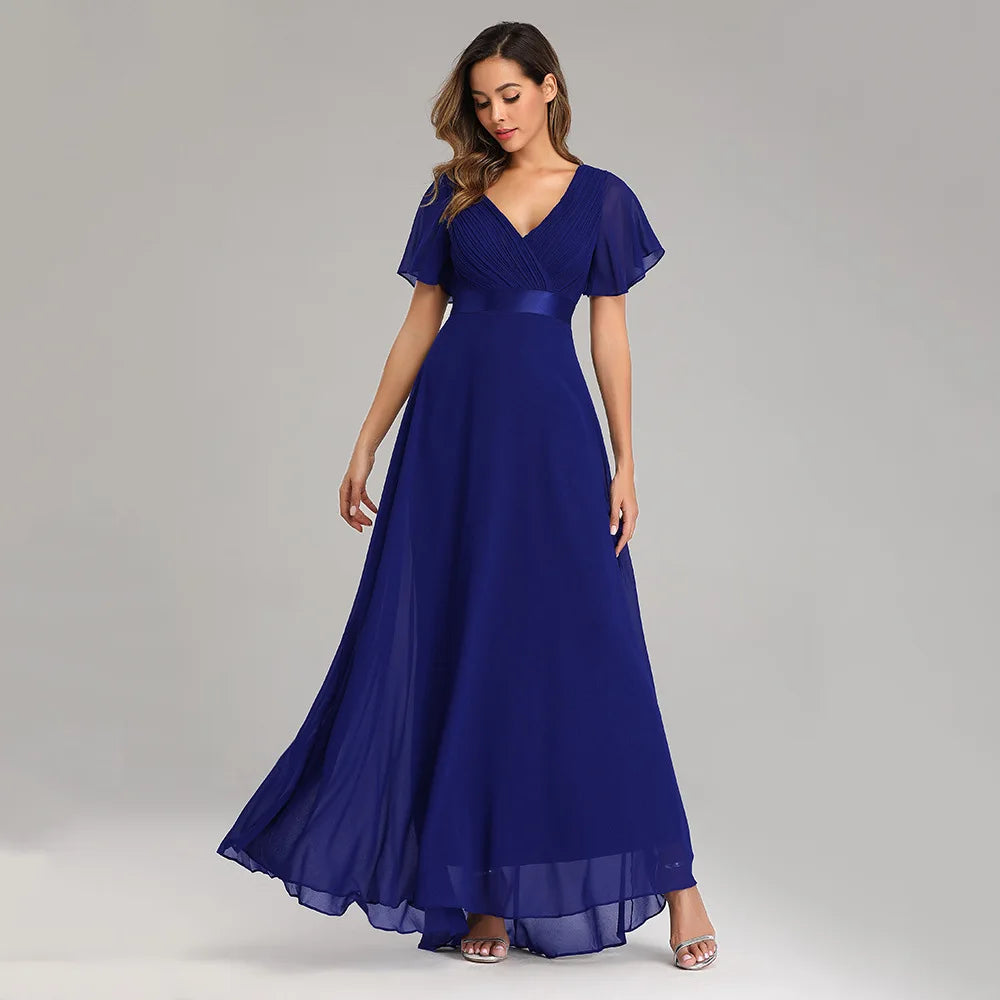 Newest Evening Dresses V-Neck Ruffles Chiffon - EXPRESS STORE
