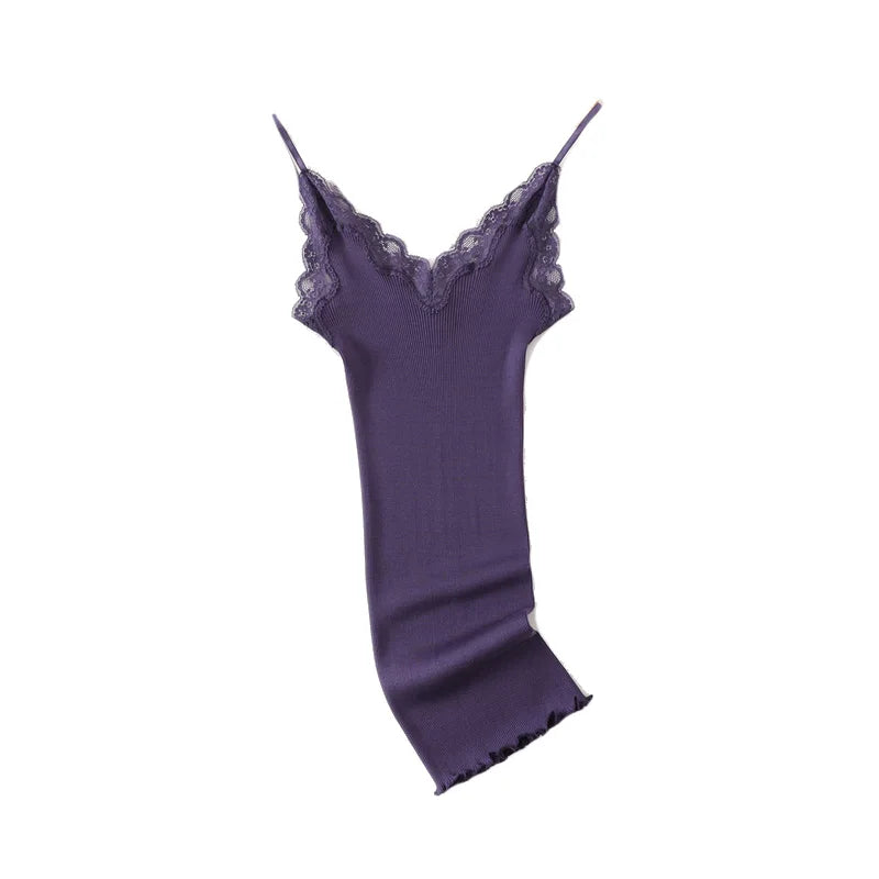 SuyaDream Women Lace Camis 70%Real Silk 30%Cotton Lace Camisoles Spandex knits Soft Basic shirt 2022 New Vest Solid colors