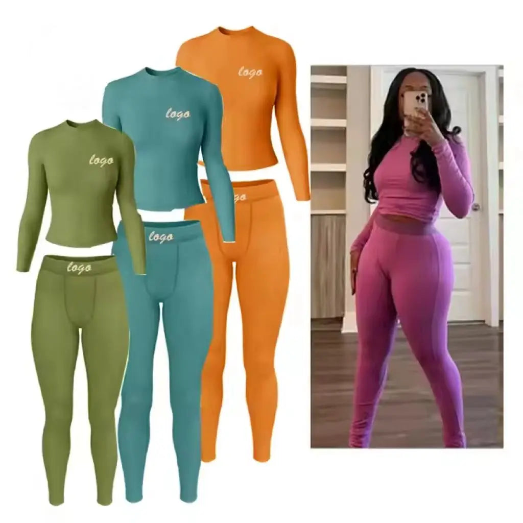 Custom Women's Leggings Lounge Wear Set Long Sleeve Loungewear Women 2 Piece Sets Outfits Breathable Women Clothes Ropa De Mujer