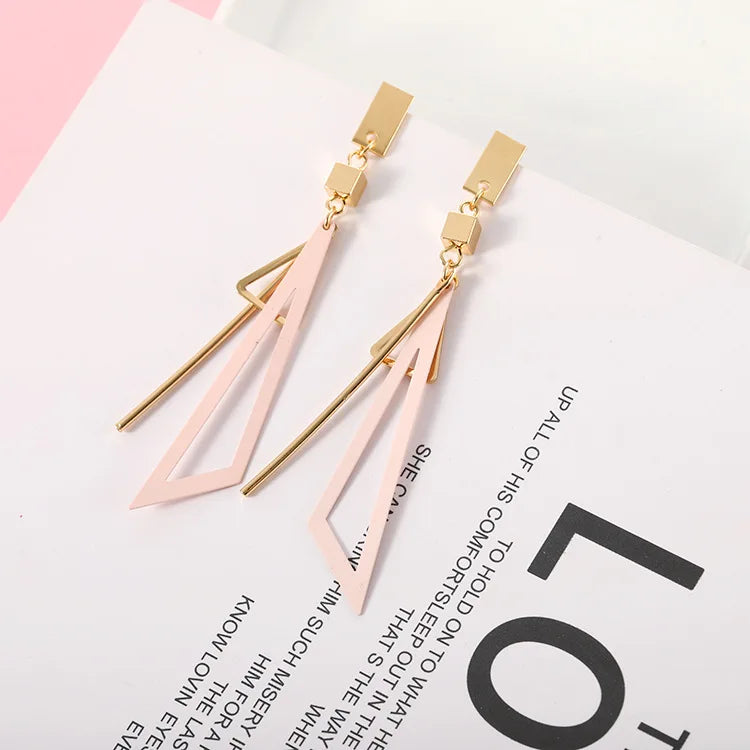 Korean Long Statement Geometric Triangle Tassel Dangle Drop Earrings For Women Earrings Fashion Jewelry Oorbellen Brincos