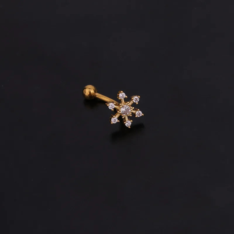 1PC 16G New Flower Stainless Steel IBall Eyebrow Piercing Curved Barbell Lip Ring Snug Daith Helix Rook Earring