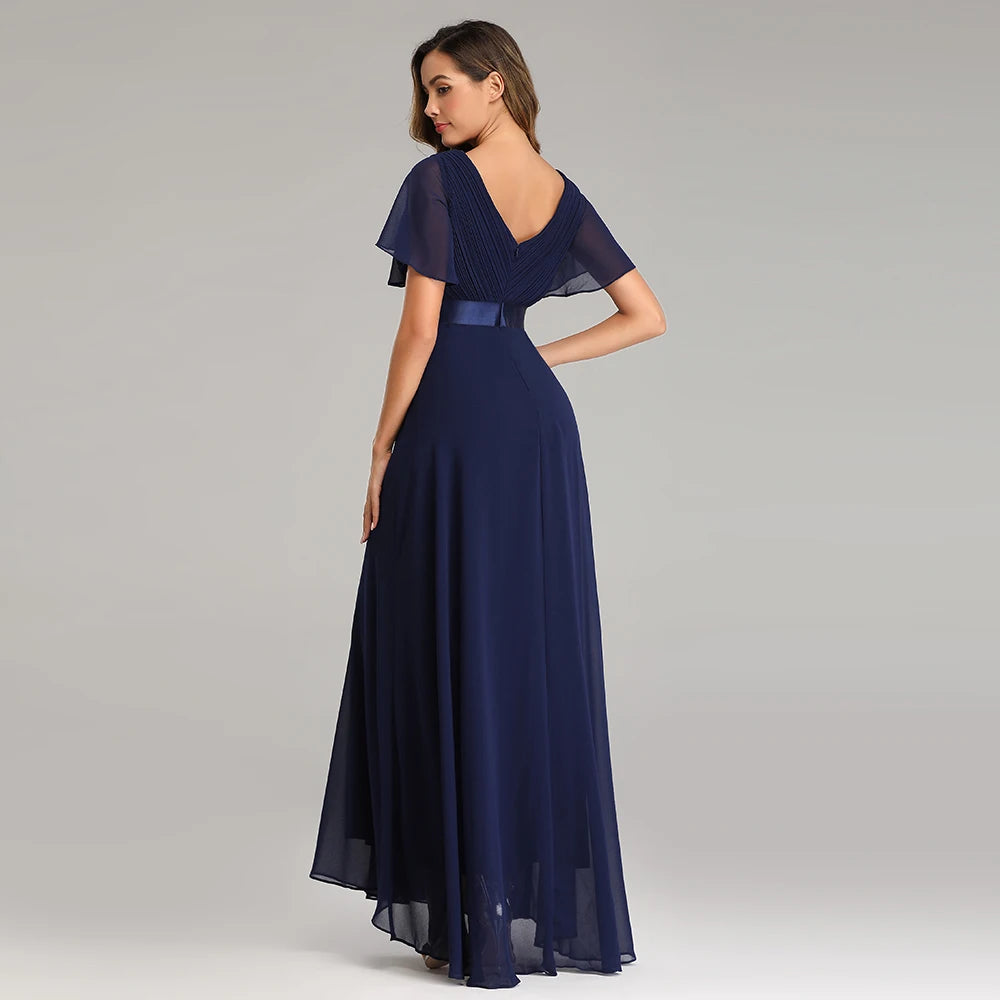 Newest Evening Dresses Elegant V-Neck Ruffles Chiffon Formal Evening Gown Robe Vestidos De Fiesta Dress for Wedding Party