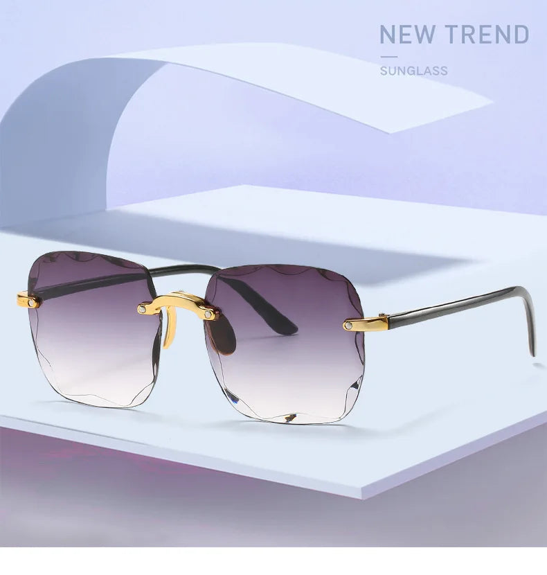Square Rimless Sunglasses Women Luxury Brand Designer Summer Red Glasses Fashion Sun glasses For Men UV400 Shades Oculos