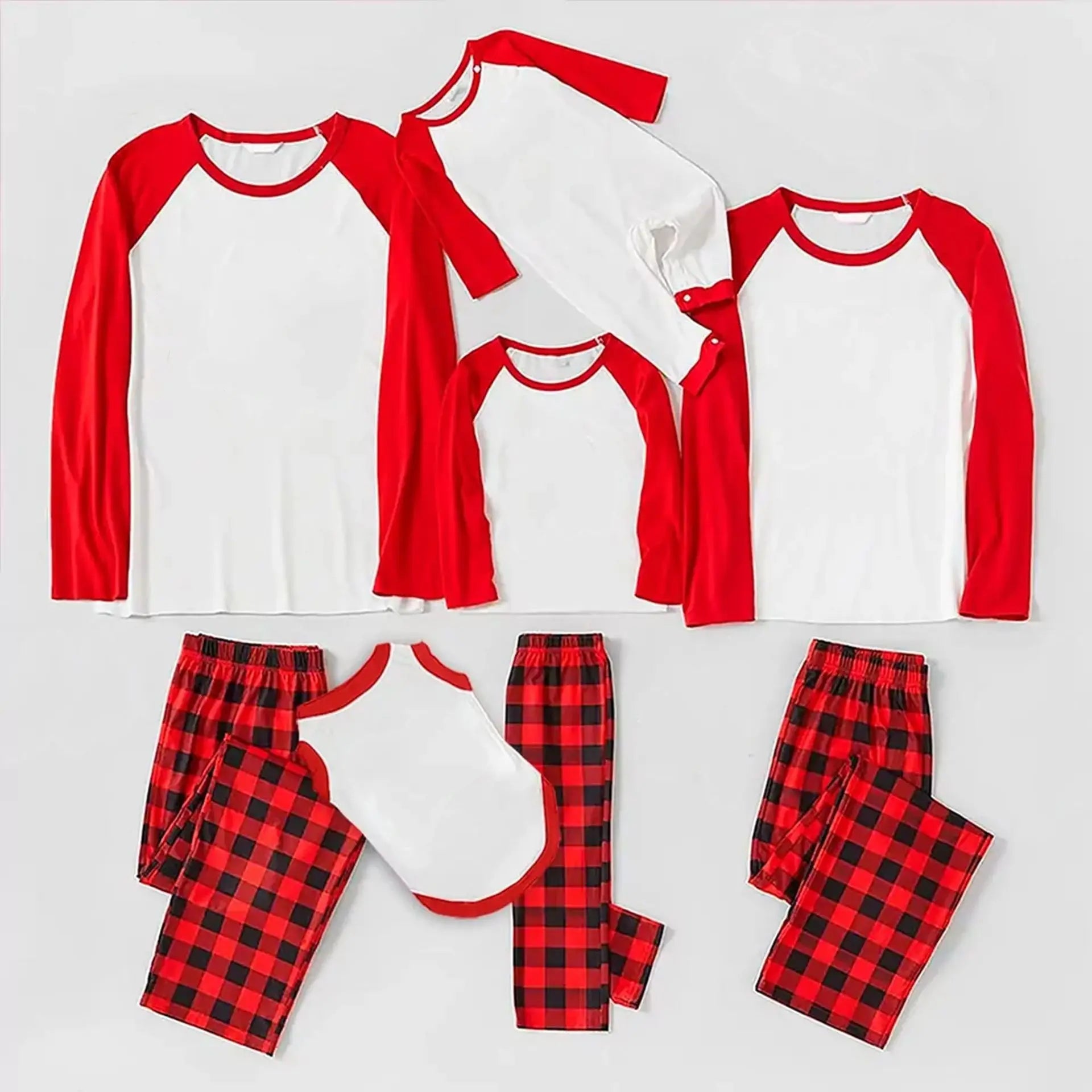 3D Print Digital Personalized Wholesale Winter Warm Long Sleeve Plaid Print on Demand Christmas Family Matching Sets Pajamas