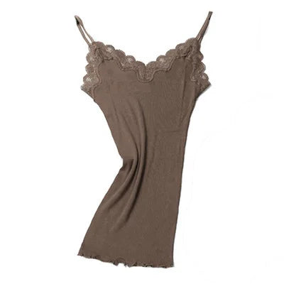 SuyaDream Women Lace Camis 70%Real Silk 30%Cotton Lace Camisoles Spandex knits Soft Basic shirt 2022 New Vest Solid colors