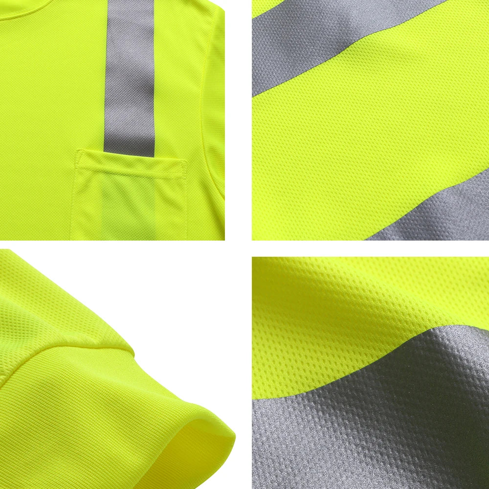 Fluorescent Yellow Workwear T Shirt  Long Sleeve  Breathable shirts for Work Warehouse Construction Class 3