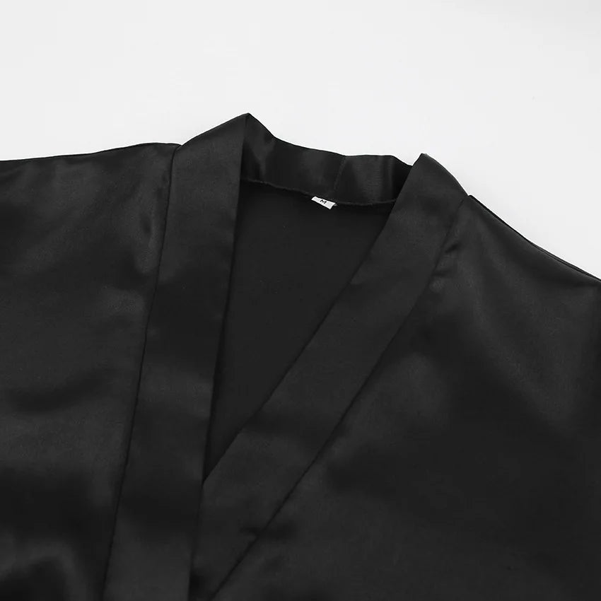 Sexy Solid Silk Satin Bridal Robe Nighty Valentine Bath Silk Women Luxury Robe Feather Mesh Long Sleeve with Feather
