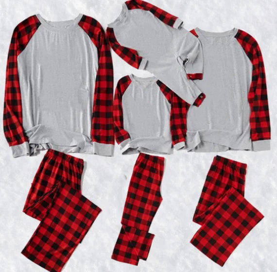 3D Print Christmas Family Matching Pajamas Set | Plaid Winter Warm Long Sleeve PJs