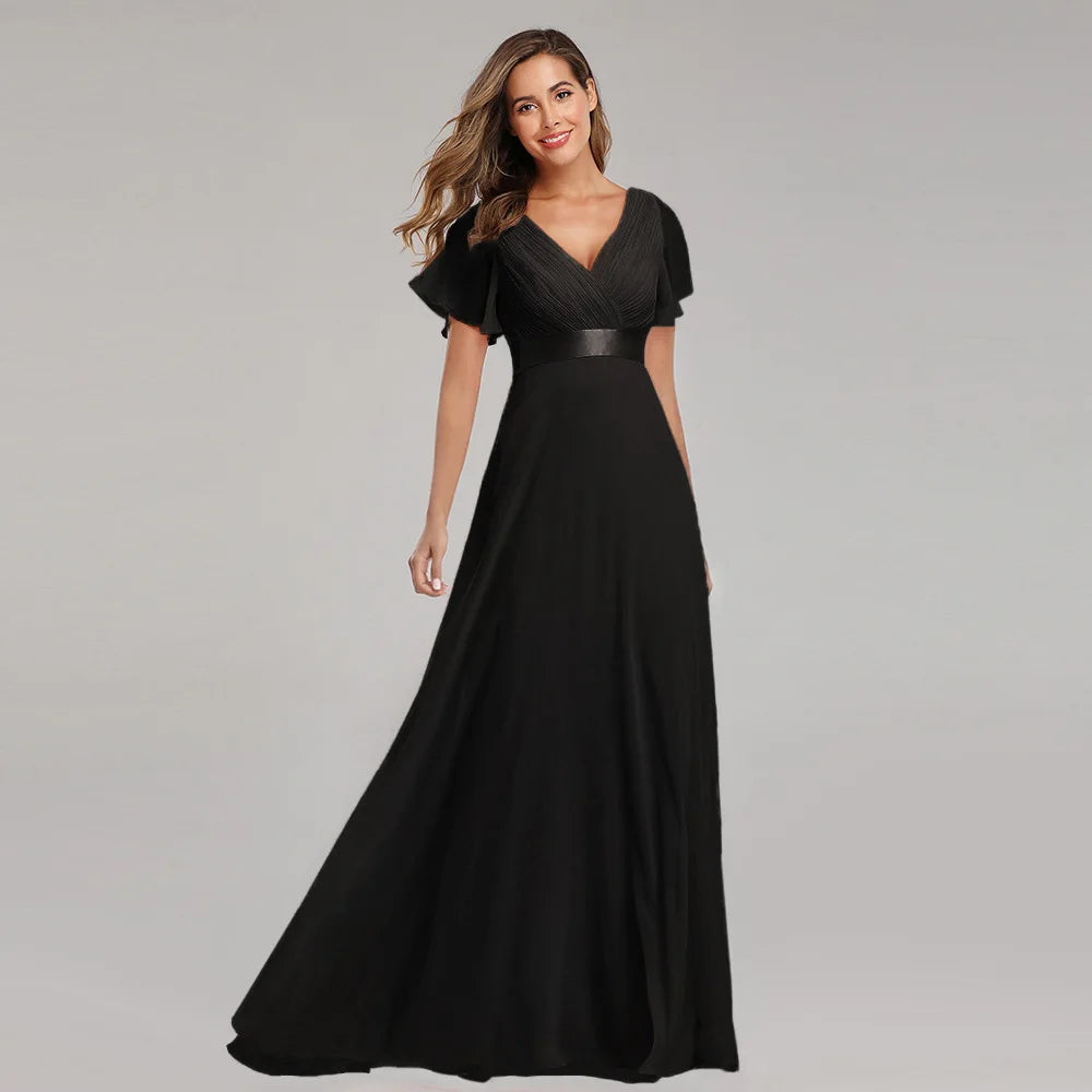 Newest Evening Dresses V-Neck Ruffles Chiffon - EXPRESS STORE