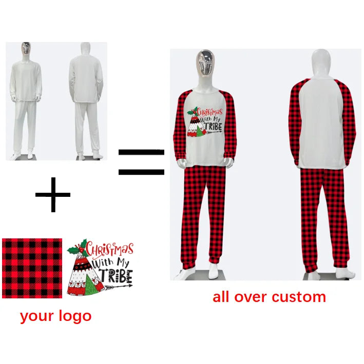 3D Print Digital Personalized Wholesale Winter Warm Long Sleeve Plaid Print on Demand Christmas Family Matching Sets Pajamas