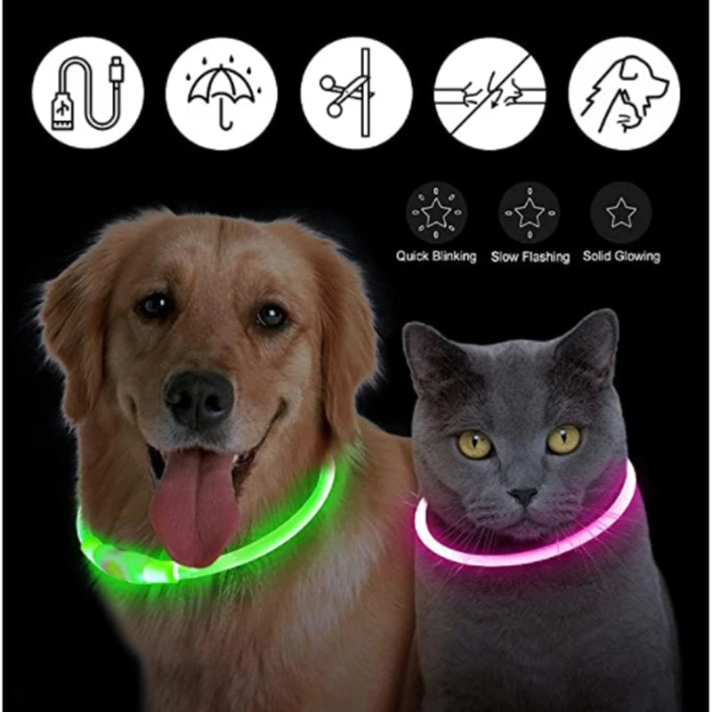 Led Glowing Dog Collar  Luminous Collar Adjustable Night Light  Harness Dog Leash For Girl Small Dogs Cat Pet Safety Accessories