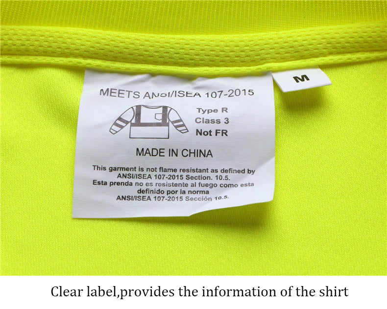 Fluorescent Yellow Workwear T Shirt  Long Sleeve  Breathable shirts for Work Warehouse Construction Class 3