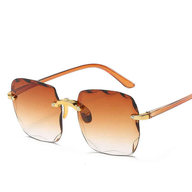 Square Rimless Sunglasses Women Luxury Brand Designer Summer Red Glasses Fashion Sun glasses For Men UV400 Shades Oculos