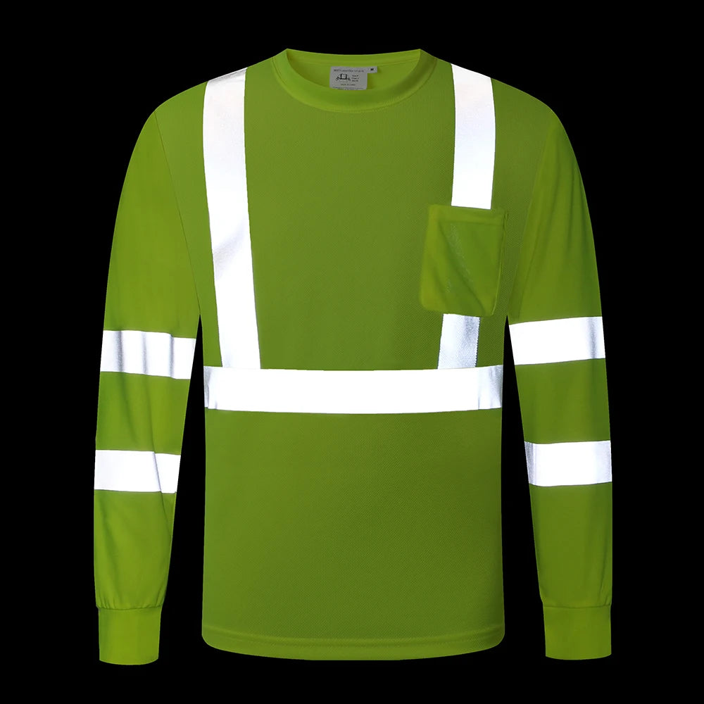 Fluorescent Yellow Workwear T Shirt  Long Sleeve  Breathable shirts for Work Warehouse Construction Class 3