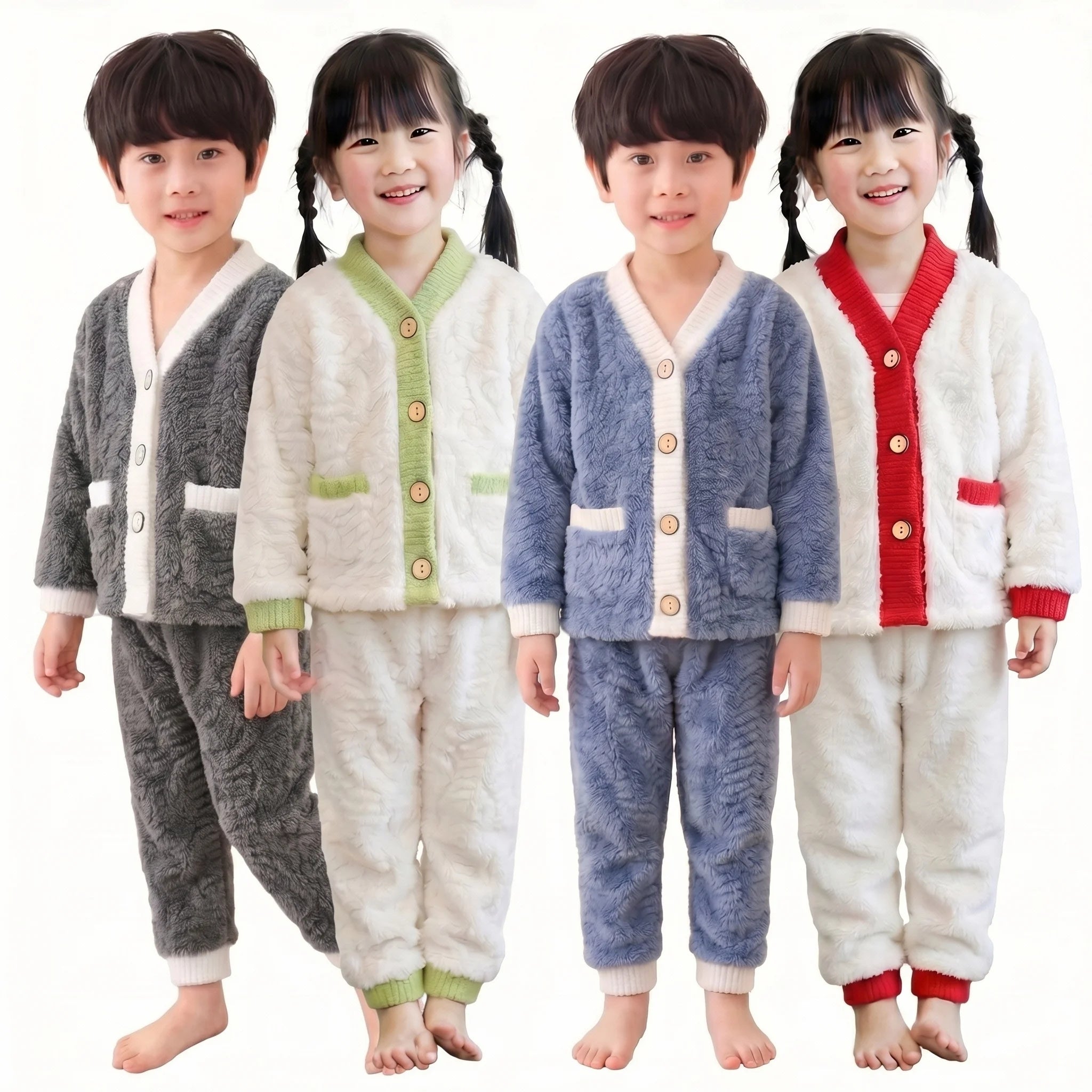Kids Winter Padded Warm Pajama Set | Boys & Girls Thickened Home Wear