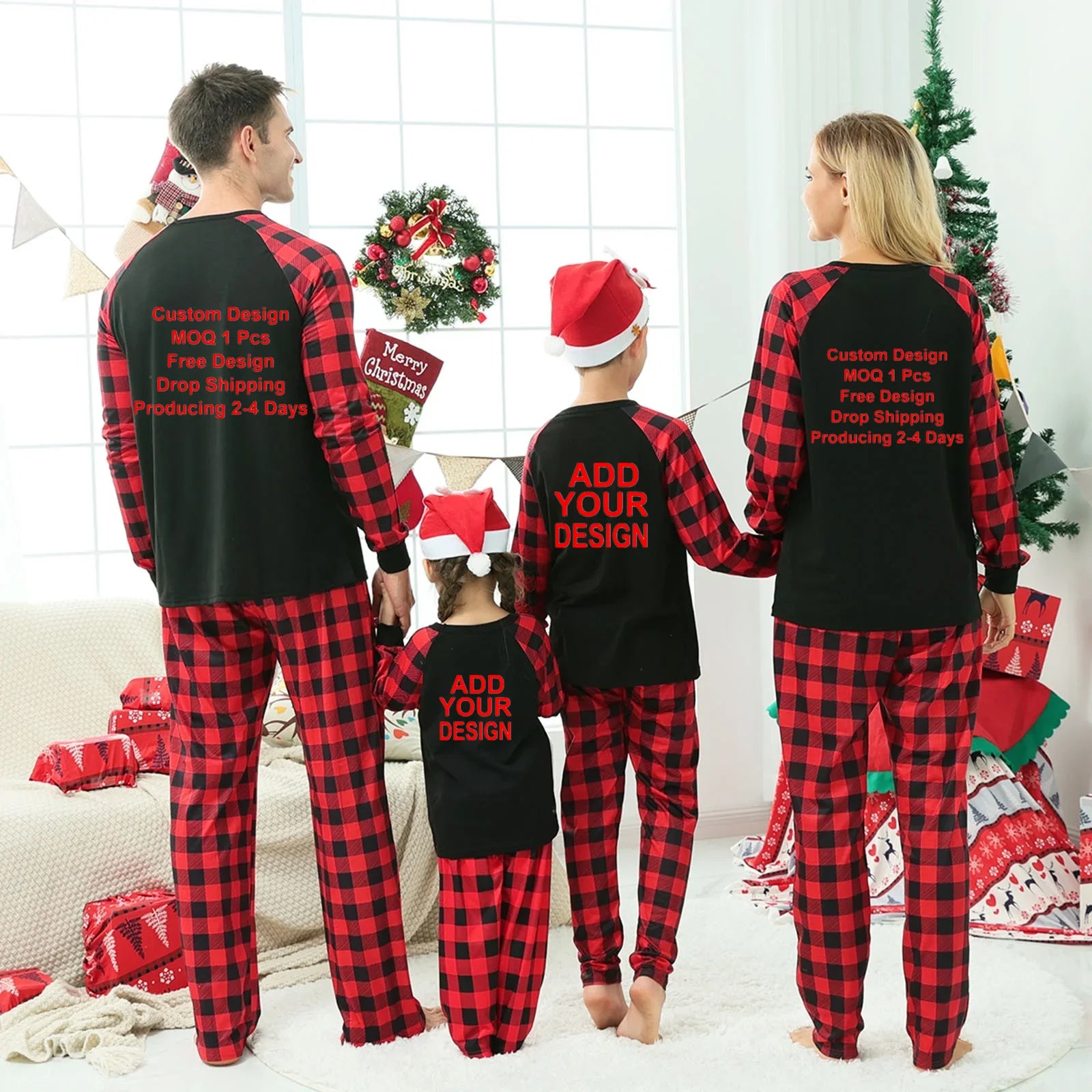 3D Print Christmas Family Matching Pajamas Set | Plaid Winter Warm Long Sleeve PJs