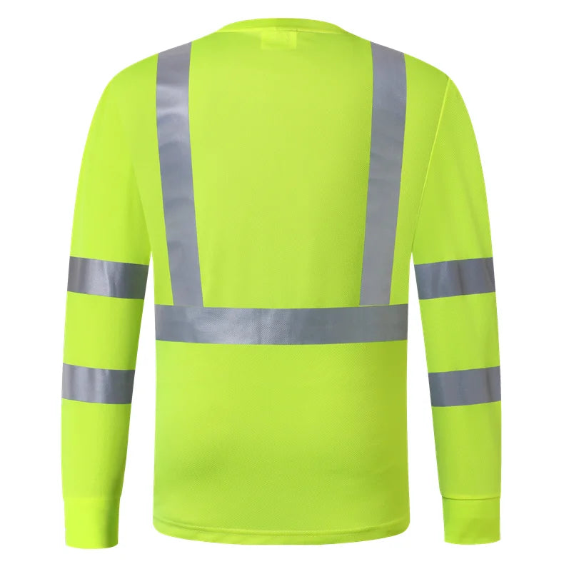 Fluorescent Yellow Workwear T Shirt  Long Sleeve  Breathable shirts for Work Warehouse Construction Class 3