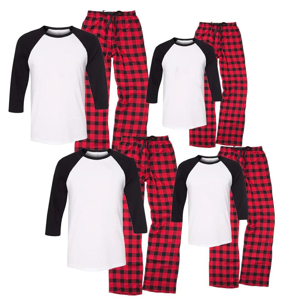 3D Print Christmas Family Matching Pajamas Set | Plaid Winter Warm Long Sleeve PJs