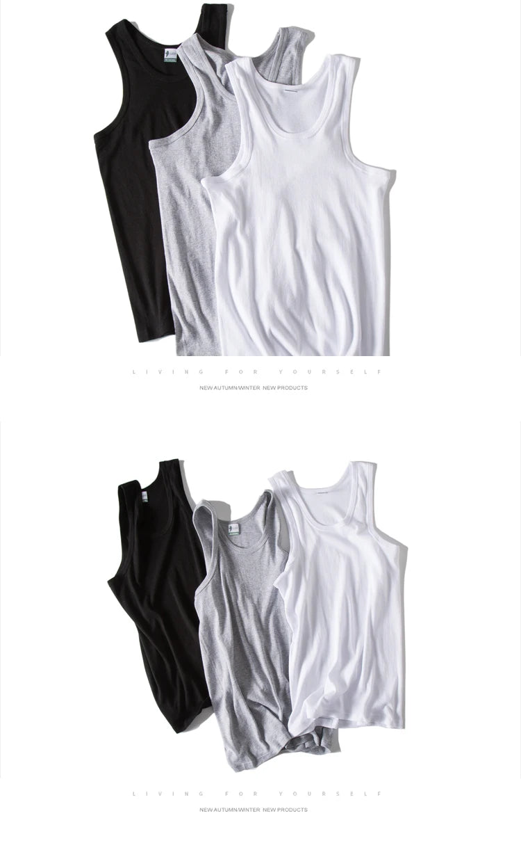 Hot Sale 100% Cotton Mens Sleeveless Tank Top Solid Muscle Vest Undershirts O-neck Gymclothing Tees Whorl Tops