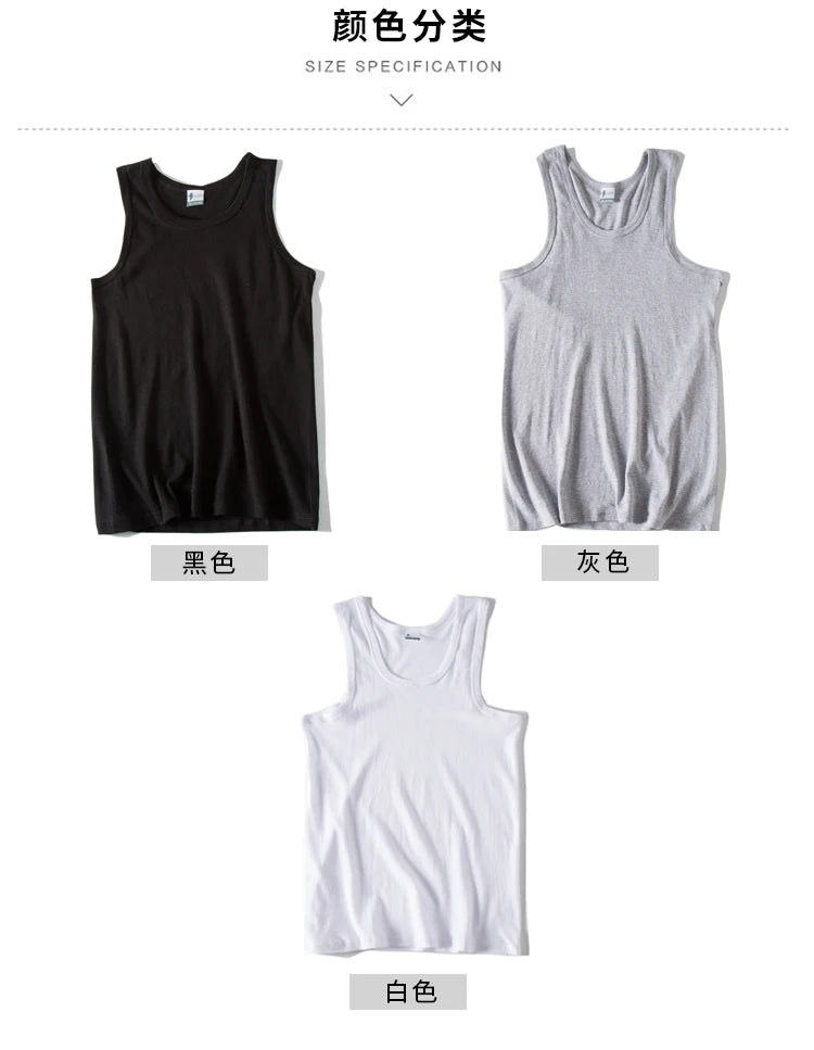 Hot Sale 100% Cotton Mens Sleeveless Tank Top Solid Muscle Vest Undershirts O-neck Gymclothing Tees Whorl Tops