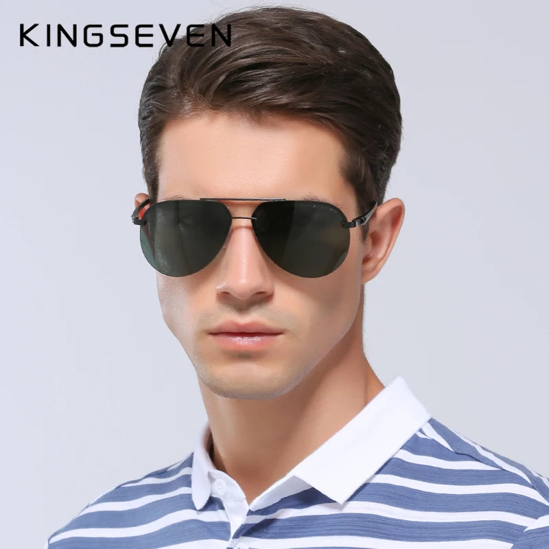 KINGSEVEN Aluminum Polarized Rimless Sunglasses Men UV400 Anti-glare Women Pilot Glasses Trendy Driving Eyewear