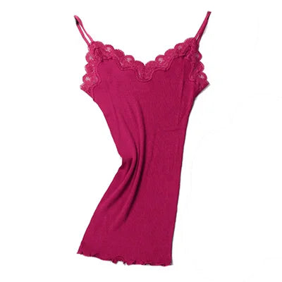SuyaDream Women Lace Camis 70%Real Silk 30%Cotton Lace Camisoles Spandex knits Soft Basic shirt 2022 New Vest Solid colors