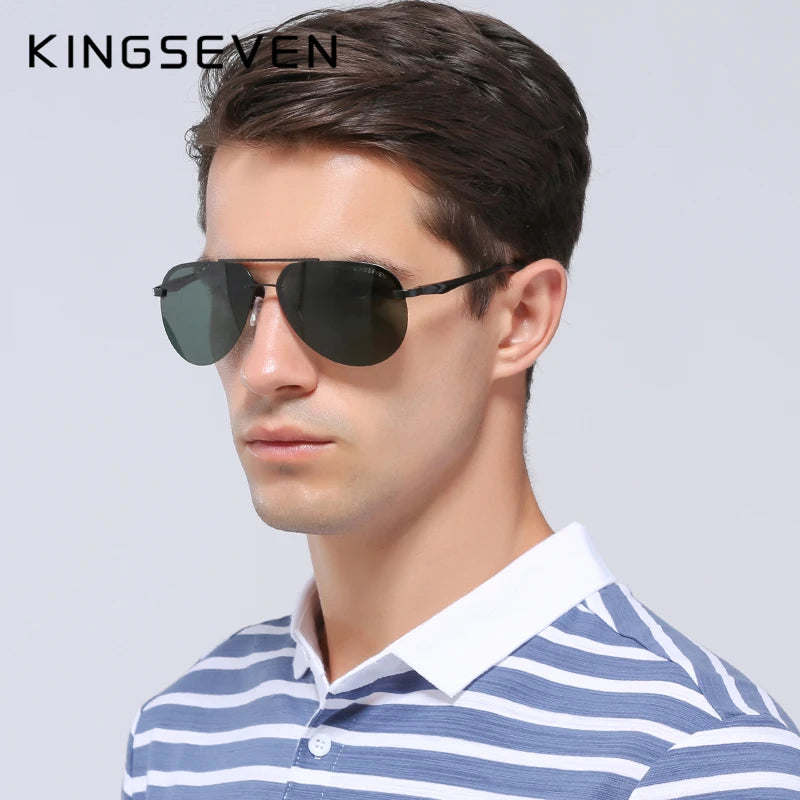 KINGSEVEN Aluminum Polarized Rimless Sunglasses Men UV400 Anti-glare Women Pilot Glasses Trendy Driving Eyewear