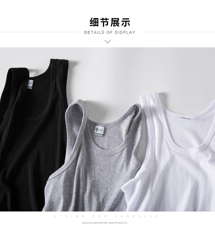 Hot Sale 100% Cotton Mens Sleeveless Tank Top Solid Muscle Vest Undershirts O-neck Gymclothing Tees Whorl Tops
