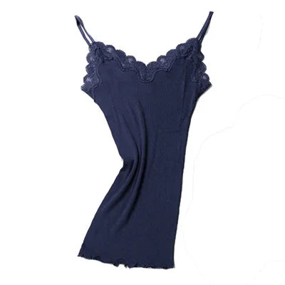 SuyaDream Women Lace Camis 70%Real Silk 30%Cotton Lace Camisoles Spandex knits Soft Basic shirt 2022 New Vest Solid colors