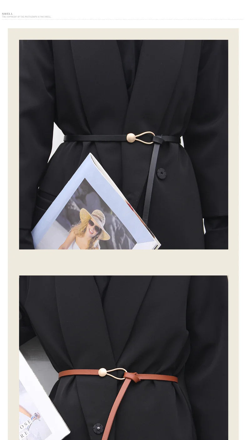 New Fashion Leather Women Belt Designer Metal Buckle Waist Strap All-match Lady Dress Coat Sweater Decorative Knotted Waistband