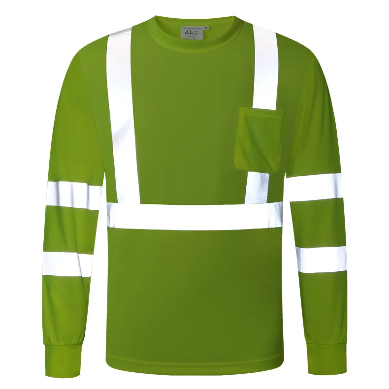 Fluorescent Yellow Workwear T Shirt  Long Sleeve  Breathable shirts for Work Warehouse Construction Class 3
