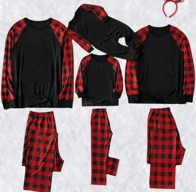 3D Print Christmas Family Matching Pajamas Set | Plaid Winter Warm Long Sleeve PJs