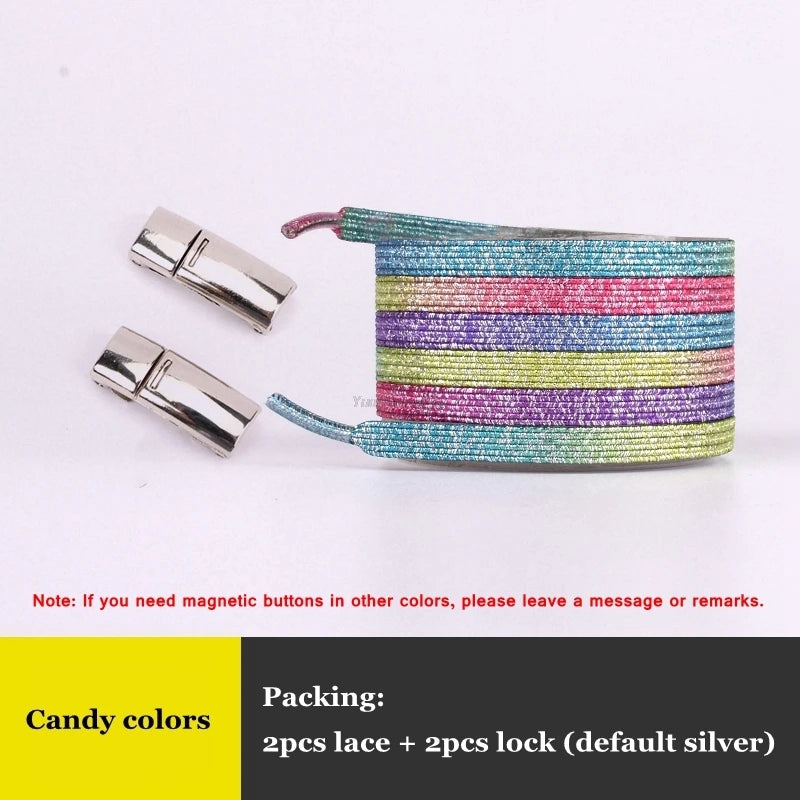 New Rainbow Magnetic Lock Shoelaces Elastic No tie Shoe laces Sneakers Shoelace Kids Adult Lazy Laces One Size Fits All Shoes