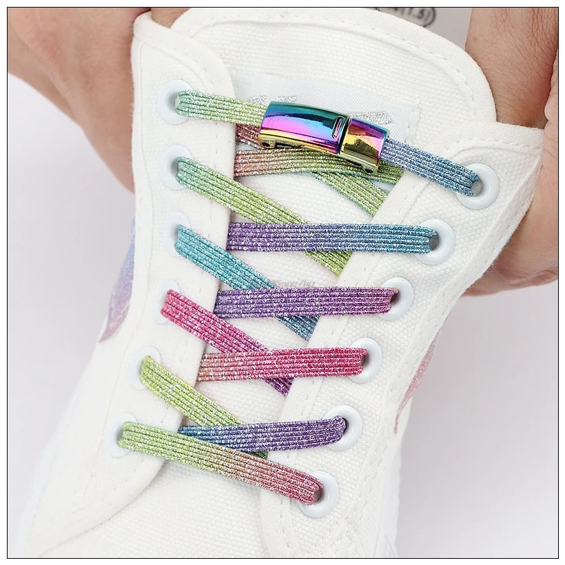 New Rainbow Magnetic Lock Shoelaces Elastic No tie Shoe laces Sneakers Shoelace Kids Adult Lazy Laces One Size Fits All Shoes