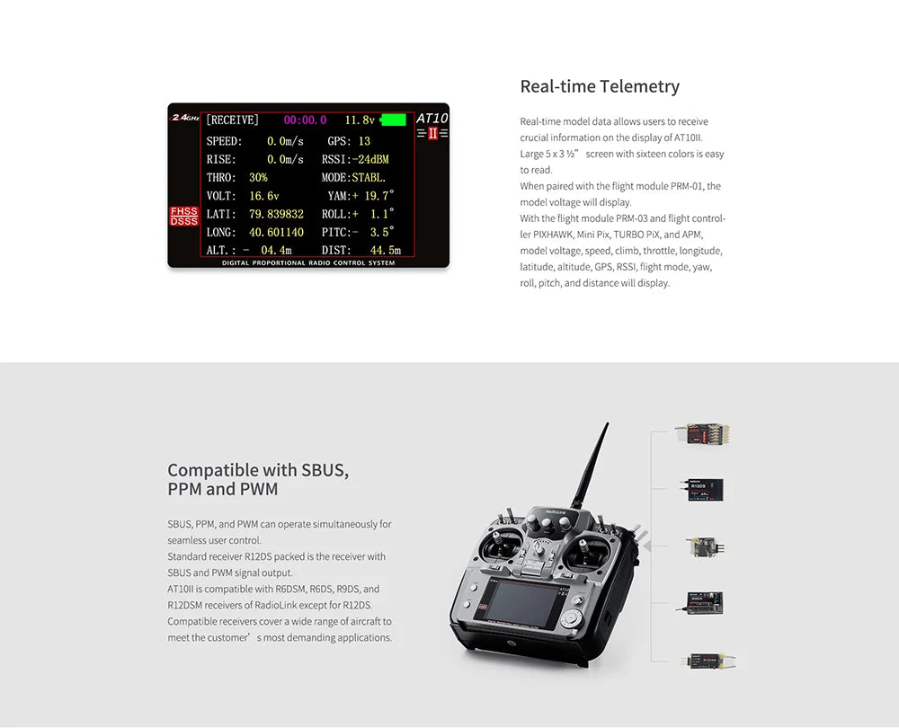Radiolink AT10 II 12CH RC Transmitter and Receiver R12DS 2.4G AT9S PRO Radio Remote Controller for RC Drone/ Fixed Wing