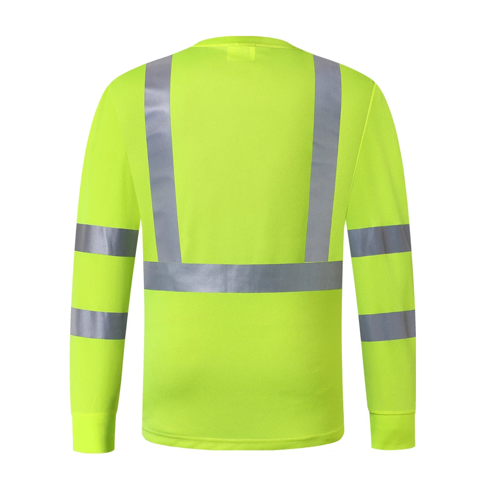 Fluorescent Yellow Workwear T Shirt  Long Sleeve  Breathable shirts for Work Warehouse Construction Class 3