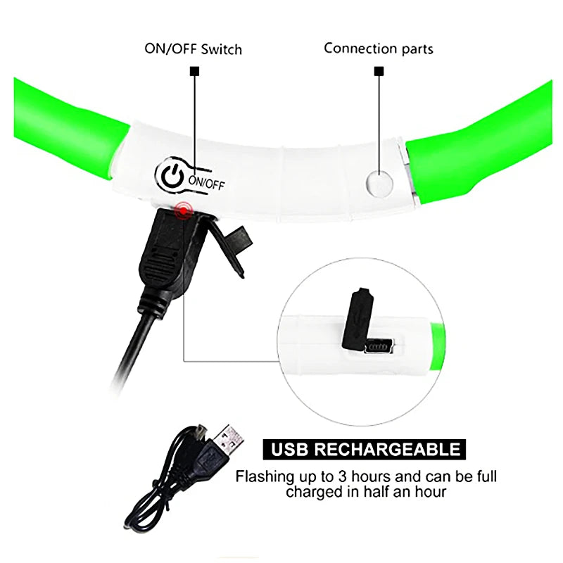 Led Glowing Dog Collar  Luminous Collar Adjustable Night Light  Harness Dog Leash For Girl Small Dogs Cat Pet Safety Accessories