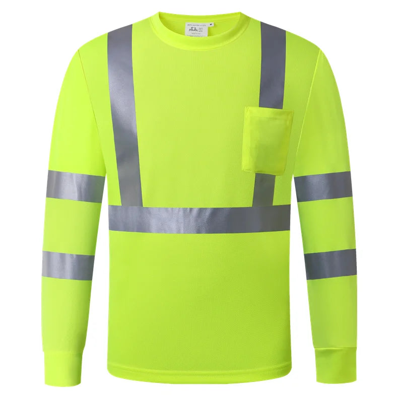 Fluorescent Yellow Workwear T Shirt  Long Sleeve  Breathable shirts for Work Warehouse Construction Class 3