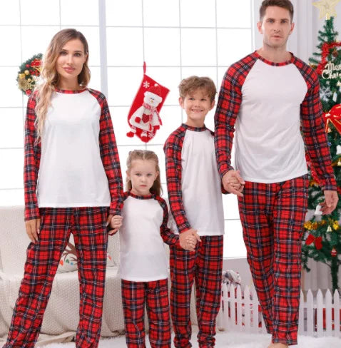 3D Print Digital Personalized Wholesale Winter Warm Long Sleeve Plaid Print on Demand Christmas Family Matching Sets Pajamas