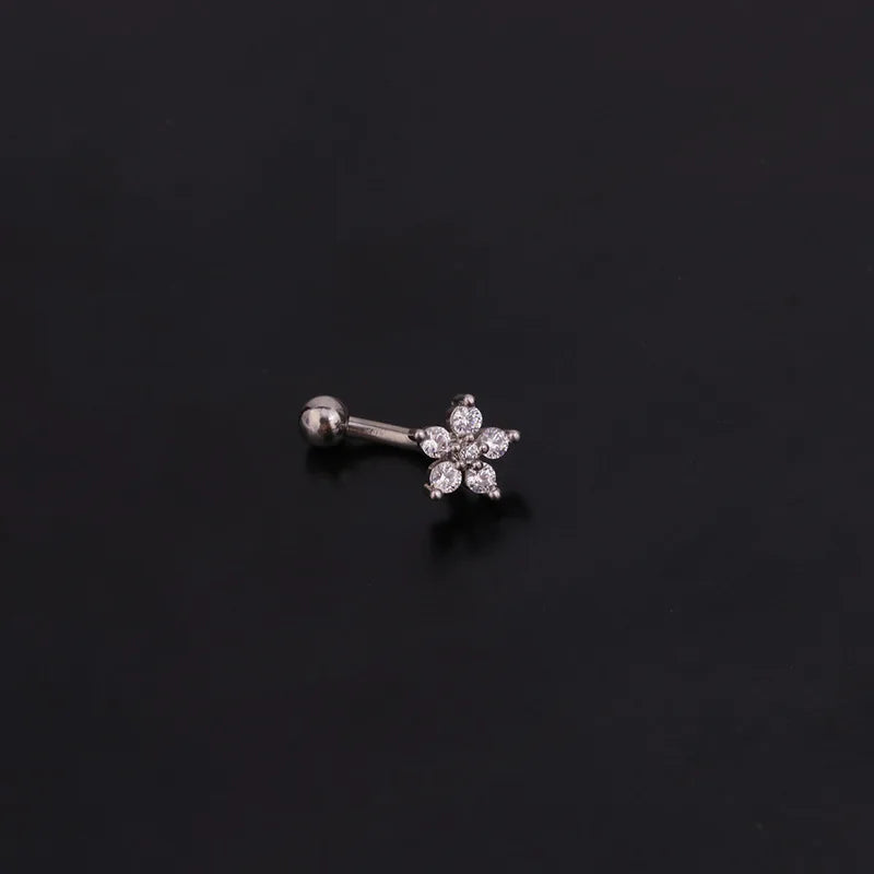 1PC 16G New Flower Stainless Steel IBall Eyebrow Piercing Curved Barbell Lip Ring Snug Daith Helix Rook Earring